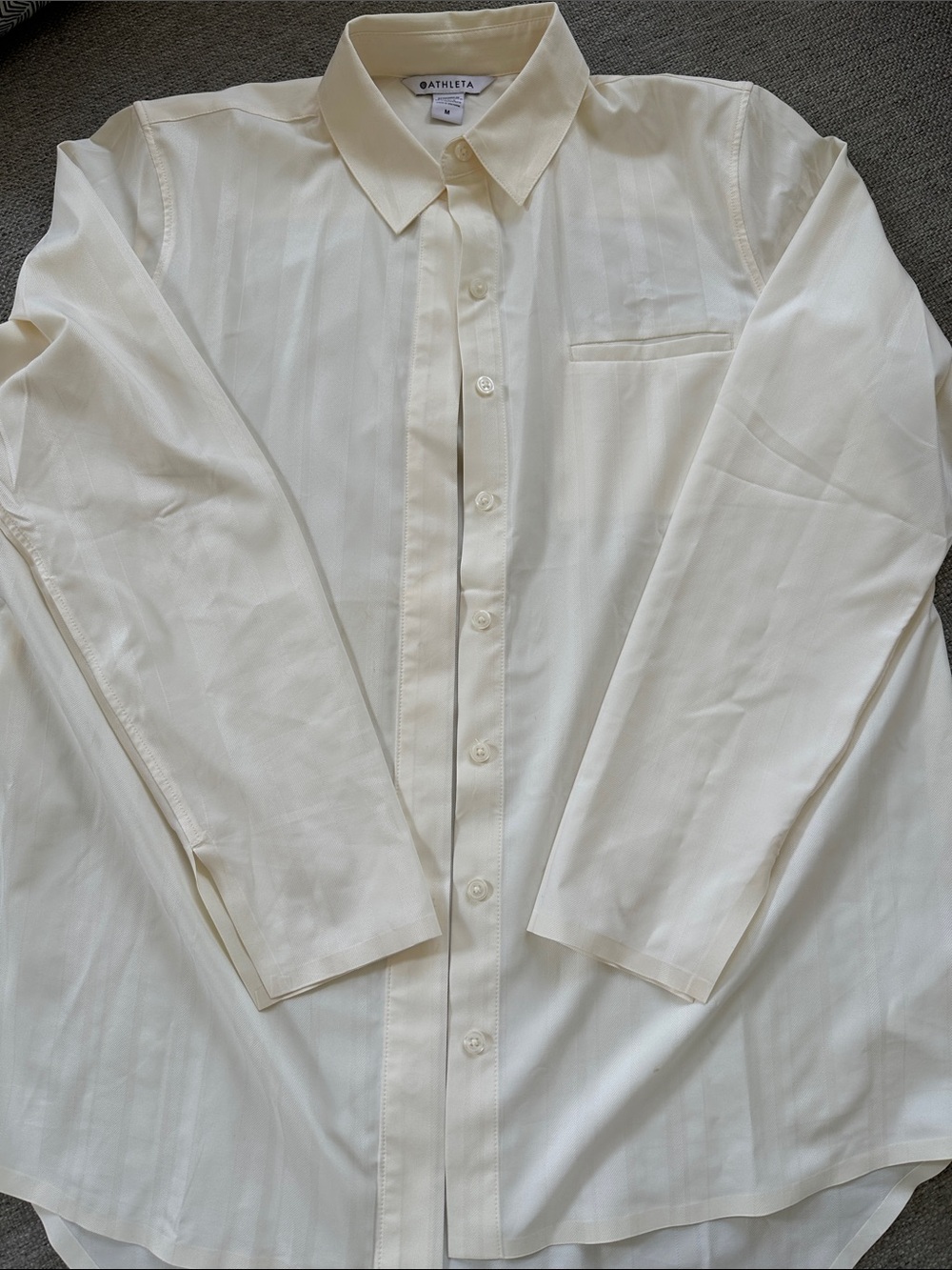 Athleta Women’s Cream Button-Up Dress Shirt with Subtle Stripe